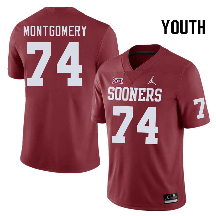 Youth #74 Cullen Montgomery Oklahoma Sooners College Football Jerseys Stitched-Crimson - Click Image to Close